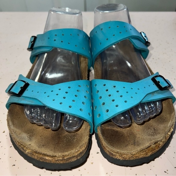 Birkenstock Birkis Freeport Burko-Flor Uppers Perforated 2 Strap Aqua Women Sz 9 - Picture 3 of 11